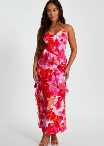 Womens Petite Floral Ruffle Maxi Dress - - 10 - Quiz - Modalova