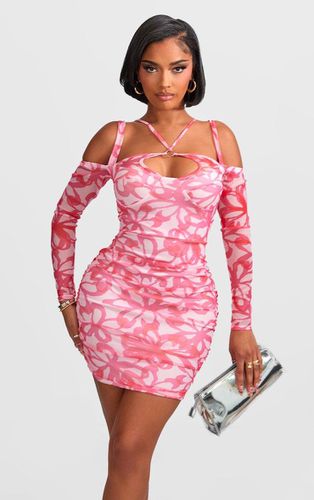 Womens Shape Hot Floral Print Mesh Ring Halterneck Ruched Bodycon Dress - 6 - NastyGal UK (+IE) - Modalova