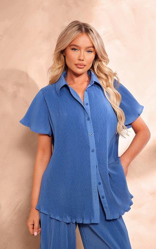 Womens Denim Chiffon Plisse Short Sleeve Shirt - 6 - NastyGal UK (+IE) - Modalova