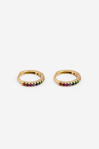 Womens Gold Small Hoop Earrings With Colourful Stones - - One Size - MUCHV - Modalova