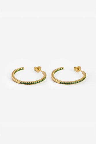 Womens Gold Thin Hoop Earrings With Emerald Green Stones - - One Size - MUCHV - Modalova