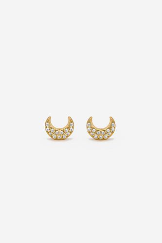 Womens Gold Tiny Moon Stud Earrings With Stones - - One Size - MUCHV - Modalova