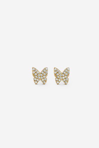 Womens Gold Small Butterfly Stud Earrings With Stones - - One Size - MUCHV - Modalova