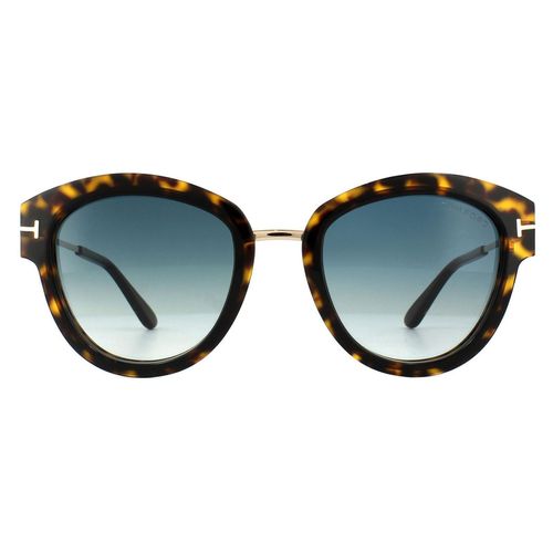 Womens Cat Eye Dark Havana Green Gradient Sunglasses - - One Size - Tom Ford - Modalova