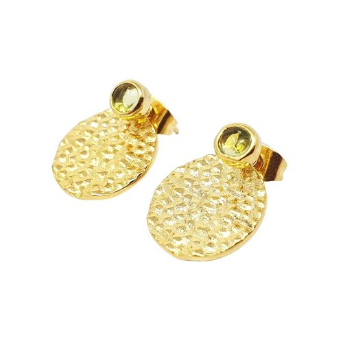 Womens Hammered Peridot August Birthstone Statement Gold Plated Earrings - - One Size - Harfi - Modalova