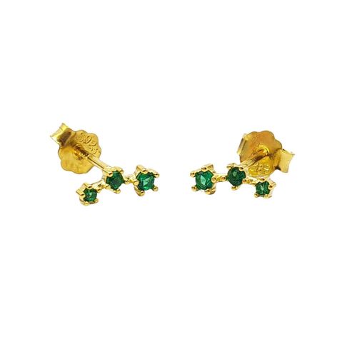 Womens Tiny Emerald May Birthstone Climber Stud Earrings - - One Size - Harfi - Modalova
