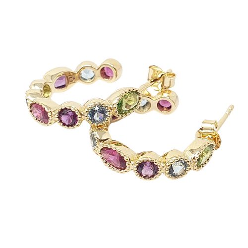 Womens Multicolour Gemstone Gold Plated Hoop Earrings - One Size - Harfi - Modalova