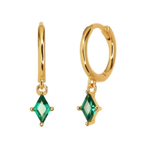 Womens Delicate Dangle Emerald May Birthstone Hoop Earrings - - One Size - Harfi - Modalova
