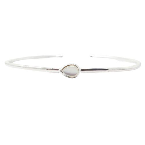 Womens Minimalist Sterling Silver Pearl June Birthstone Bangle Bracelet - - One Size - Harfi - Modalova