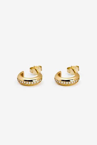 Womens Gold Chunky Huggie Hoop Earrings With Tiny Stones - - One Size - MUCHV - Modalova