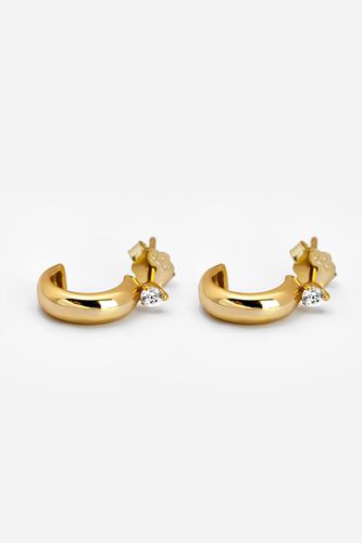 Womens Gold Thick Huggie Hoop Earrings With Sparkling Stone - - One Size - NastyGal UK (+IE) - Modalova