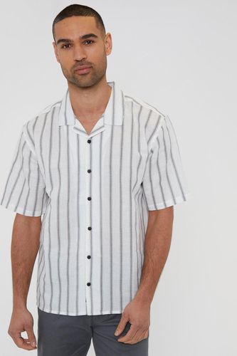 Sati' Linen Blend Short Sleeve Revere Collar Stripe Shirt - - S - Threadbare - Modalova