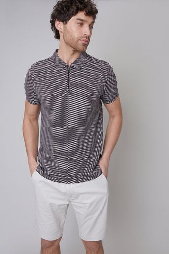 Dion' Geometric Print Zip Collar Cotton Jersey Polo Shirt - - XXL - Threadbare - Modalova
