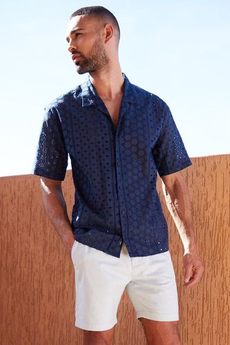 Blundell' Cotton Revere Collar Broderie Short Sleeve Shirt - - XL - Threadbare - Modalova
