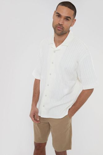 Ronson' Cotton Revere Collar Textured Stripe Short Sleeve Shirt - - L - Threadbare - Modalova