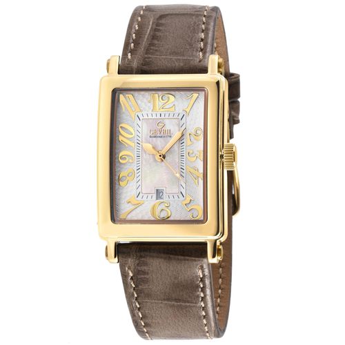 Womens Ave of Americas Mini IPYG Stainless Steel Case, White MOP Dial , Genuine Tan Leather Strap Swiss Quartz Watch - - One Size - Gevril - Modalova