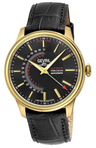 Guggenheim Automatic IP Gold, Case, Dial, Genuine Italian Handmade Leather Strap with White Stitching. - One Size - Gevril - Modalova