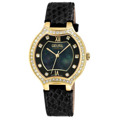 Womens Lugano Swiss Diamond , MOP Dial, IPYG Case,Genuine Italian Handmade Leather Strap Swiss Quartz Watch - One Size - Gevril - Modalova