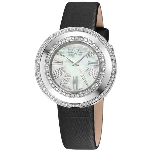 Womens Gandria Swiss Diamond , 316L SS Case, MOP Dial, Genuine Italian Made Leather Strap Swiss Quartz Watch - One Size - Gevril - Modalova