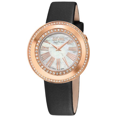 Womens Gandria Swiss Diamond , 316L SS/IPRG Case, MOP Dial, Genuine Italian Made Leather Strap Swiss Quartz Watch - One Size - Gevril - Modalova