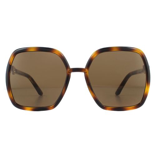 Womens Square Havana and Gold Sunglasses - One Size - Gucci - Modalova