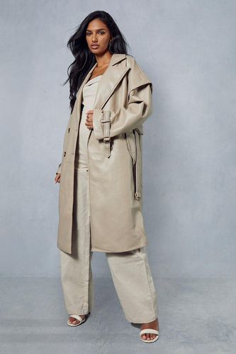 Womens Longline Oversized Leather Look Trench Coat - - L - MISSPAP - Modalova