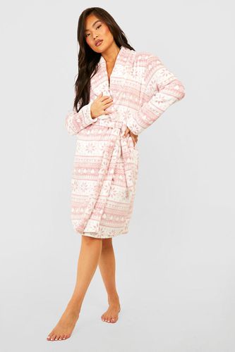 Womens Pink Fairisle Fleece Dressing Gown - - 8 - boohoo - Modalova