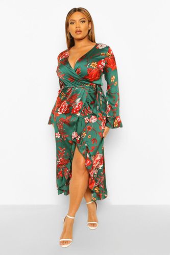 Womens Plus Floral Ruffle Wrap Dress - - 18 - boohoo - Modalova