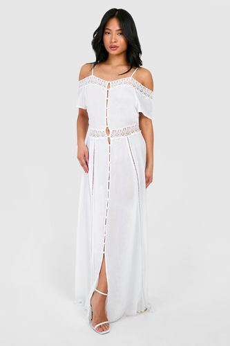 Womens Petite Lace Bardot Cheesecloth Button Maxi Dress - - 8 - boohoo - Modalova