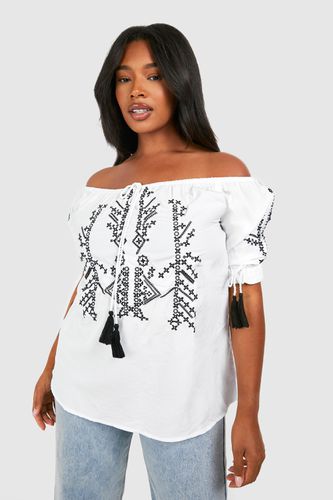 Womens Plus Off The Shoulder Embroidered Top - - 16 - boohoo - Modalova