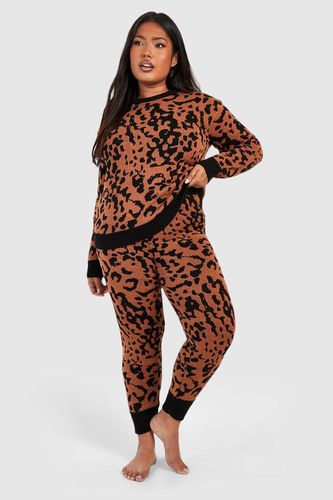 Womens Plus Knitted Leopard Loungewear Set - - 16 - boohoo - Modalova