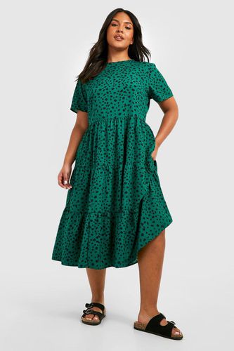 Womens Plus Smudge Print Tiered Midi Dress - - 22 - boohoo - Modalova