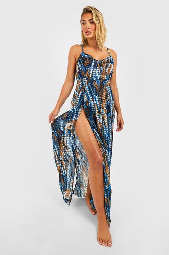 Womens Tie Dye Strappy Split Beach Maxi Dress - - L - boohoo - Modalova