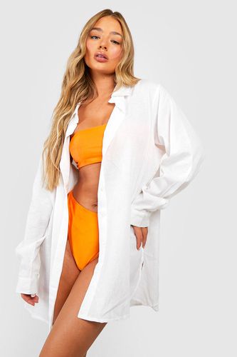 Womens Essentials Oversized Linen Look Beach Shirt - - M - boohoo - Modalova