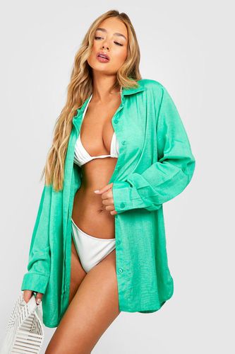 Womens Essentials Oversized Linen Look Beach Shirt - - L - boohoo - Modalova