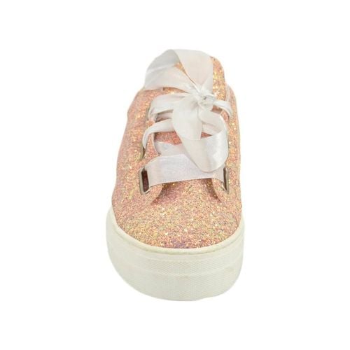 Sneakers basse Sneaker donna glitterata cipria vera pelle chiusura nastri - Malu Shoes - Modalova