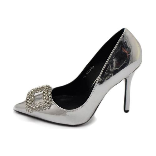 Scarpe Decolette' donna lucido specchio argento con gioiello spilla qu - Malu Shoes - Modalova