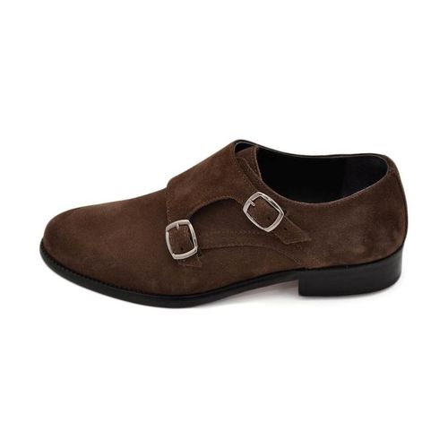 Classiche basse Scarpe uomo doppia fibbia eleganti vera pelle scamosciata marro - Malu Shoes - Modalova