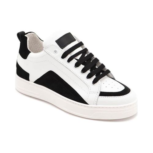 Sneakers Sneakers bassa uomo in vera pelle vitello riporti nero c - Malu Shoes - Modalova