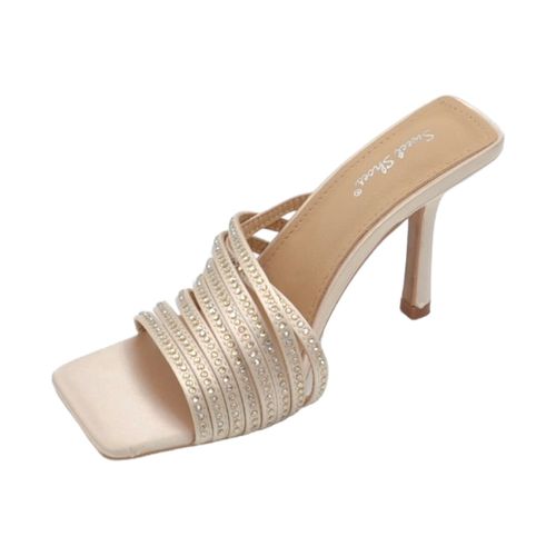 Sandali Sandalo gioiello donna oro tacco sottile 8cm in raso fasce sott - Malu Shoes - Modalova