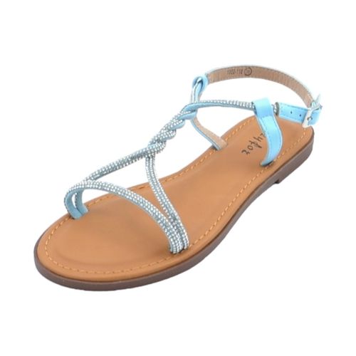 Sandali Sandalo gioiello basso donna celeste raso terra treccia central - Malu Shoes - Modalova