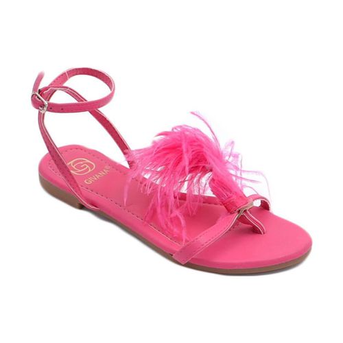 Sandali Pantofoline donna sandalo basso fucsia raso terra piume peluche - Malu Shoes - Modalova