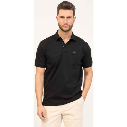 T-shirt & Polo Polo nera in jersey di cotone con targhetta logo - Boss - Modalova