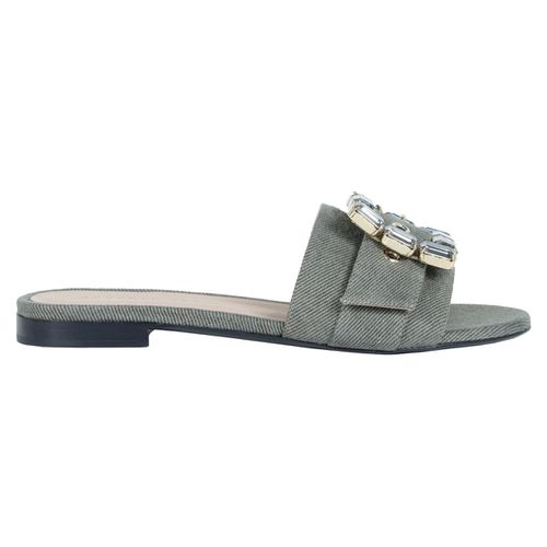 Scarpe Ciabatta flat in jeans kaki con accessorio strass - Roberto Festa Milano - Modalova