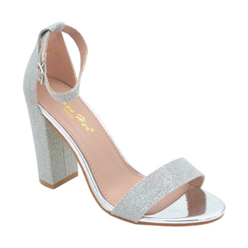 Sandali Sandalo alto donna argento tessuto satinato tacco doppio 8 cm c - Malu Shoes - Modalova