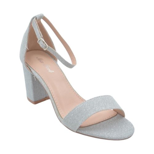 Sandali Sandalo alto donna argento tessuto satinato tacco doppio 5 cm c - Malu Shoes - Modalova