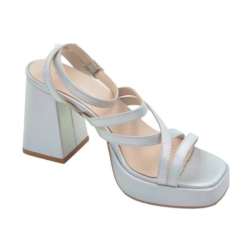 Sandali Sandali donna laminato argento con plateau tacco largo chiusura - Malu Shoes - Modalova