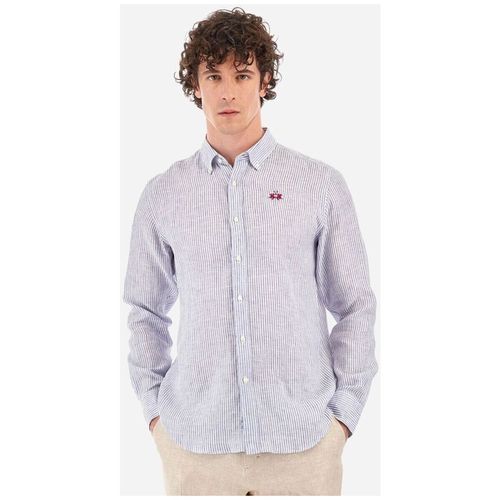 Camicia a maniche lunghe YMC031-TL132-S0043 OP.WHITE/NAVY - La martina - Modalova