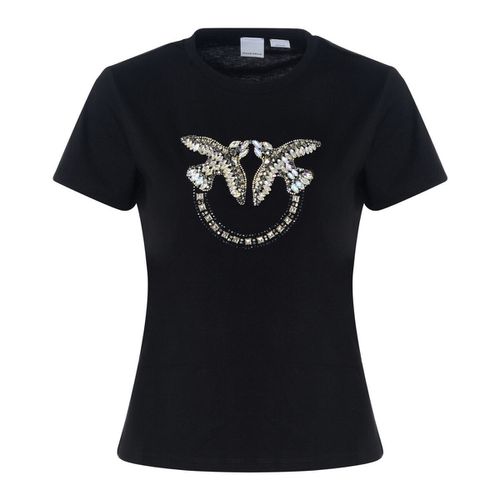T-shirt & Polo T-Shirt in jersey nero con ricamo Love Birds - Pinko - Modalova