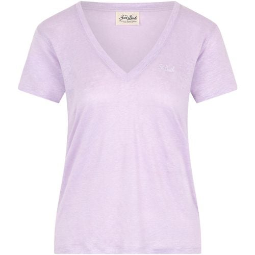 T-shirt & Polo T-shirt donna scollo a V lilla con logo - Mc2 Saint Barth - Modalova